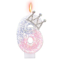 Crown Birthday Number Candles, Glitter Pink & Silver Cake pink,silver