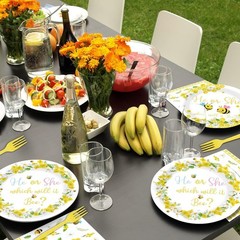 Delightful 96-Count Bee Gender Reveal Plates, Napkins & Forks – Easy Party Setup