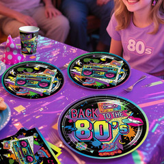277Pcs 80S Party Decorations Serves 25, All-In-One Set with Back to the 80’S Bac