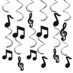 12 PCS Music Note Hanging Swirl Party Decorations Wall Ceiling Display Black