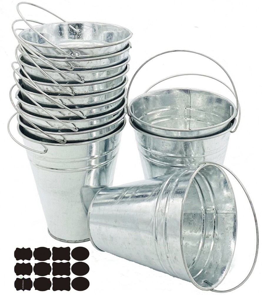 12 Metal Buckets 5 Inch Galvanized Pail for Wedding Decorations Party and Garden