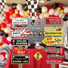 Hooqict 20 Pieces Racing Car Party Decorations Car Party Directional Signs fo…