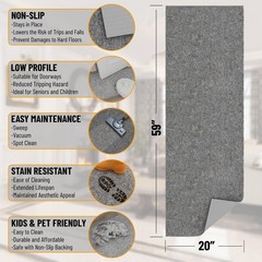 Ottomanson Door Mat Indoor Entryway Runner Rug – 1’8″ x 4’11» (Runner), Grey