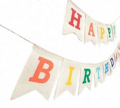 Colorful Happy Birthday Burlap Banner 5.1 inches x 7 inches, Beige,Rainbow