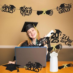 24Pcs Black 2025 Graduation Table Centerpieces Sticks 2025 Graduation Party C…