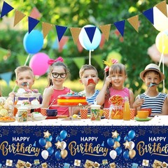 DUAIAI Happy Birthday Decorations, 3 Pcs Navy Blue and Gold Birthday Tableclo…