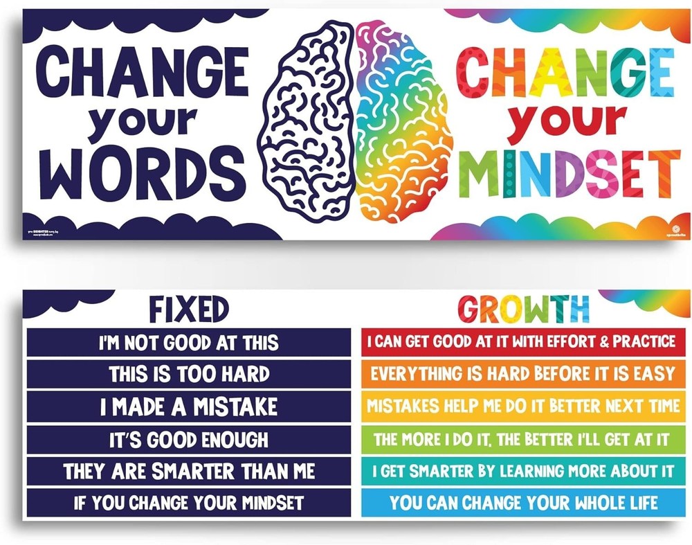 2 Pack Growth Mindset Posters Classroom Decor Banners Bulletin Boards for