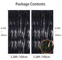Black Laser Tinsel Glitter Foil Fringe Curtain Birthday Party Black Shining