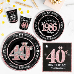 40Th Birthday Decorations Rose Gold, Service for 30, Vintage 40Th Birthday Party