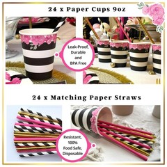 121 Pc Black and Pink Birthday Decorations – Disposable Tableware Set – Serve…