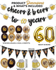 60Th Birthday Decorations for Men, 3 Pre Strung Cheers to 60 Years Banner with G