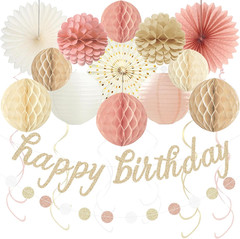 Boho Pink Happy Birthday Decorations for Women Girls, Pre-Strung Happy Birthday