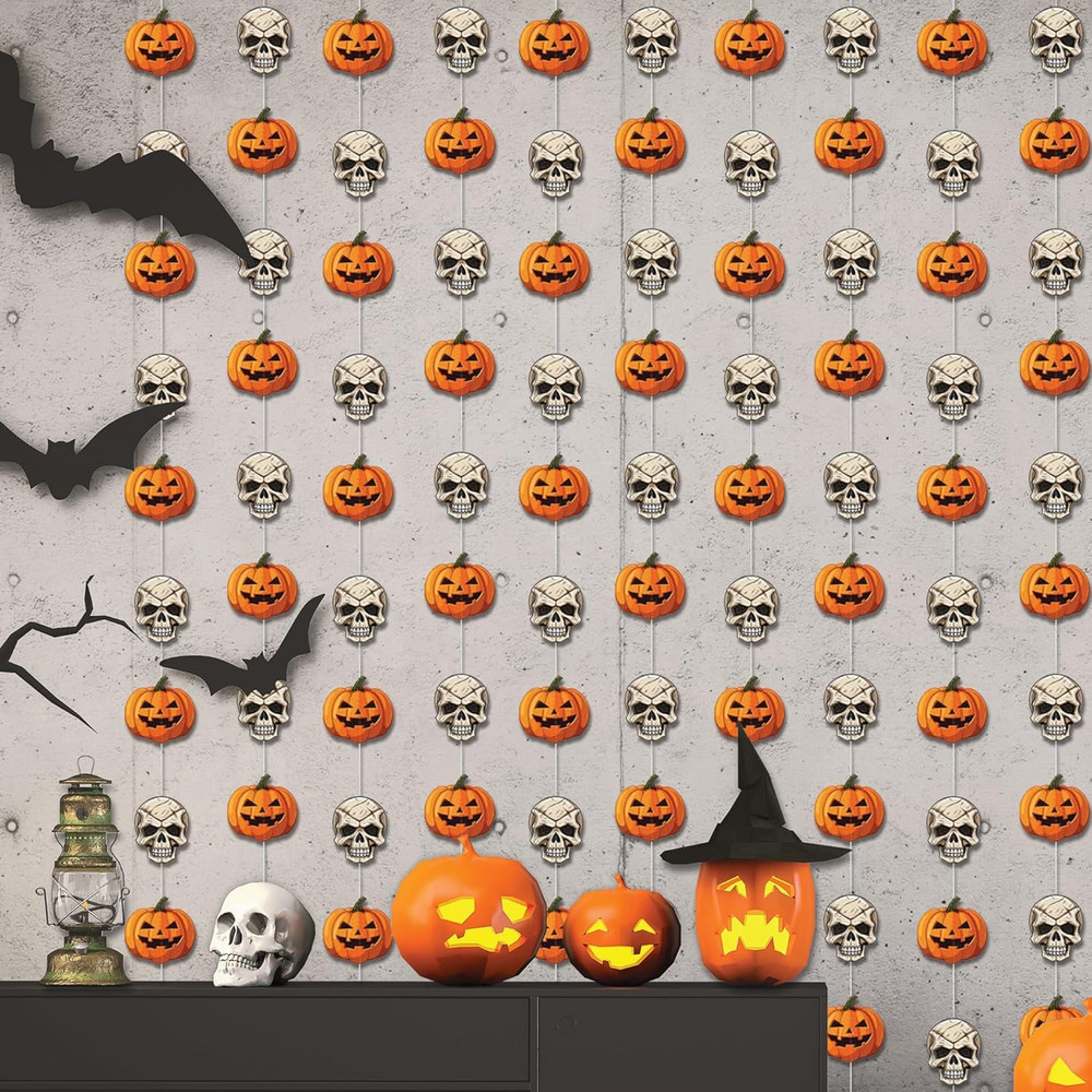 10pc Halloween Pumpkin Skull Garland 8ft Hanging Streamers Spooky Party Decor