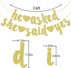 He Asked She Said Yes Gold Glitter Banner – Wedding, Engagement, Bridal Shower P