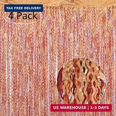 4 Pack 3.3×6.6ft Wavy Orange Foil Fringe Backdrop Curtains -Tinsel Streamers Met