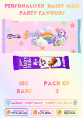 Personalised Unicorn Dairy Milk Wrappers Pack of 2 Birthday Party Favours UK