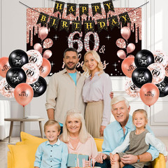 28Pcs 60Th Birthday Decorations for Women,Black Rose Gold 60Th Birthday Decorati