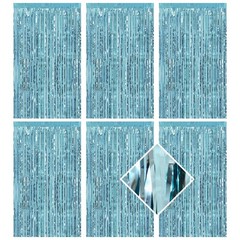 Blue Foil Curtain Backdrop Metallic Tinsel Fringe Streamer 3.2×6.6 Ft 6 PCS