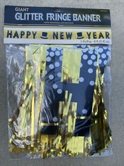 «HAPPY NEW YEAR» Foil Fringe Banner, Black, Silver, Gold, 7.5″ x 9.5