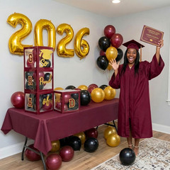 Maroon Black Gold 2026 Graduation Balloon Boxes Arch Kit GRAD Party Decor Set
