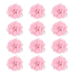 12Pcs 2″ Chiffon Flowers with Rhinestone Pearl Sewing Fabric Flowers Pink,