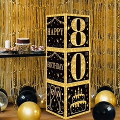 80th Birthday Decorations Boxes for Men- 3pcs Black Gold Happy 80th Birthday …
