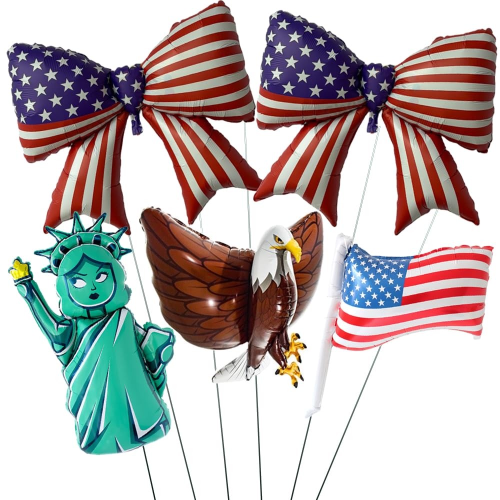250th anniversary decorations Patriotic Red White and Blue Bow Mylar Balloons…