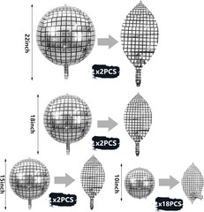 24 PCS Disco Ball Balloons Different Sizes- 4D Large Disco Balloons 10 Inch 15 I