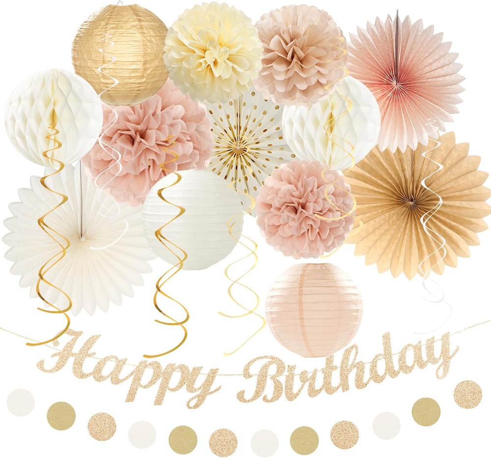 Champagne-Gold Beige Fall Boho Birthday Party-Decorations – 21Pcs Autumn Neutral