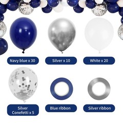 65pcs Navy Blue Silver Balloons, 12 Inches Navy Blue White Metallic Silver Ch…