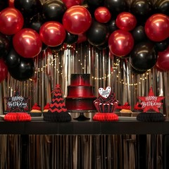 12PCS Black Red Birthday Honeycomb Table Centerpieces, Happy Birthday, Decor
