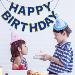 Navy Blue Happy Birthday Banner, Golden Border Happy Birthday Bunting Banner Fla