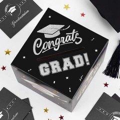 Graduation Decorations 2026 Card Box, Black Silver Congrats Grad Paper Gift Crad