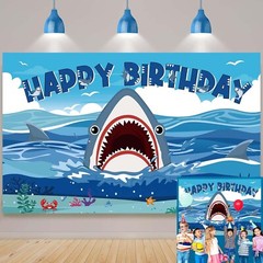 Shark Kids Adult Birthday Decorations Backdrop Photo Background Banner 8×6 ft