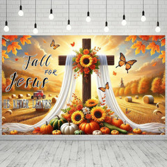 Fall for Jesus Backdrop Banner – Thanksgiving Outdoor Decor 71×43 Inches