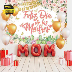 Feliz Dia De Las Madres Banner Backdrop 7X5Ft Rose Gold Flowers Happy Mothers Da