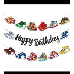 Glitter Black Sneaker Happy Birthday Banners 3Pcs Sports Shoes Theme Party De…