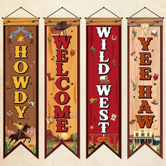 4 Pcs Western Cowboy Party Decorations Wild West Banner Howdy Yes Haw Welcome Ha