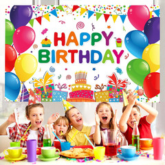Happy Birthday Backdrop Banner Colorful Birthday Decorations Large Yard Sign for