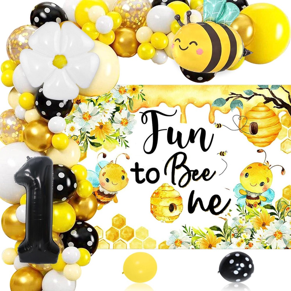 Fun to Bee One Backdrop First Bee Day Birthday Party Decorations Happy 1st Be…