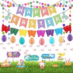 AhfuLife Easter Decorations Set, Happy Bunny Decoration Set