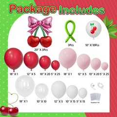 Cherry Balloon Arch Kit, Burgundy Pink White Transparent Pink Bow Red Cherry