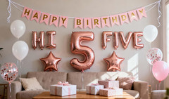 5Th Birthday Decorations Rose Gold for Girls,Hi Five Birthday Balloons 5Th Birth