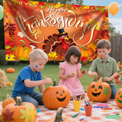 Large Happy Thanksgiving Banner Decorations – 72×44 Inch Thanksgiving Sign Outdo