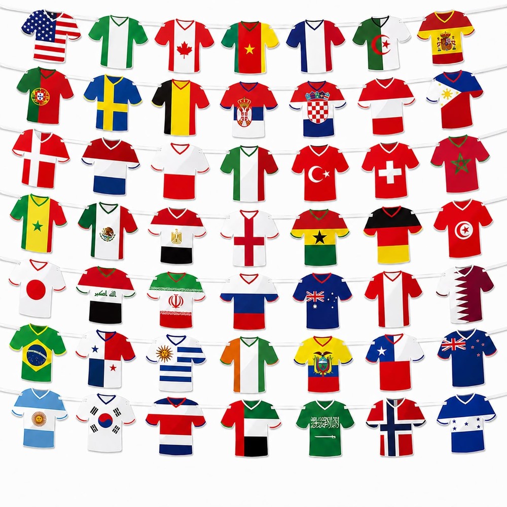 2026 World Cup Soccer Bunting Banner, 49Pcs National Shirt Flags Bunting,Worl…