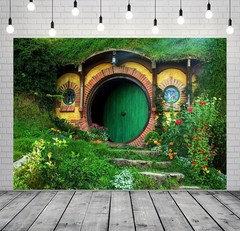 7x5ft Fabric Hobbiton Cave Backdrop Matamata Rural Green Garden Living Cabin