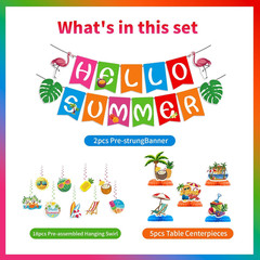 Summer Party Decorations, Hello Summer Banner Hanging Swirls and Honeycomb Cente
