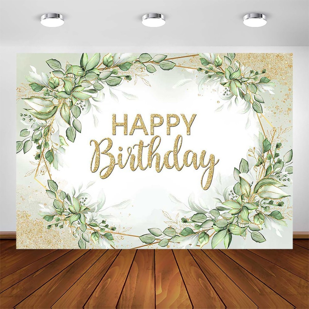 Green Happy Birthday Party Decorations Backdrop Photo Background Banner Supplies