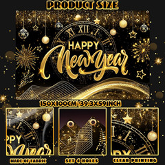 New Year 2025 Gold Banner, Decorations Backdrop for New Year’S Eve Parties