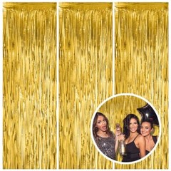 3 Pack Fringe Backdrop Curtain Tinsel Party Streamers Birthday Party Gold